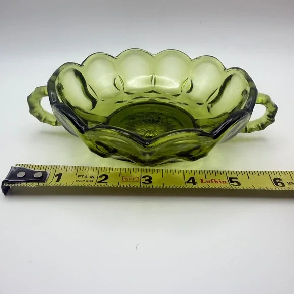 Anchor Hocking Fairfield Nappy Dish 7in Avocado Green Glass Vintage - Picture 6 of 6